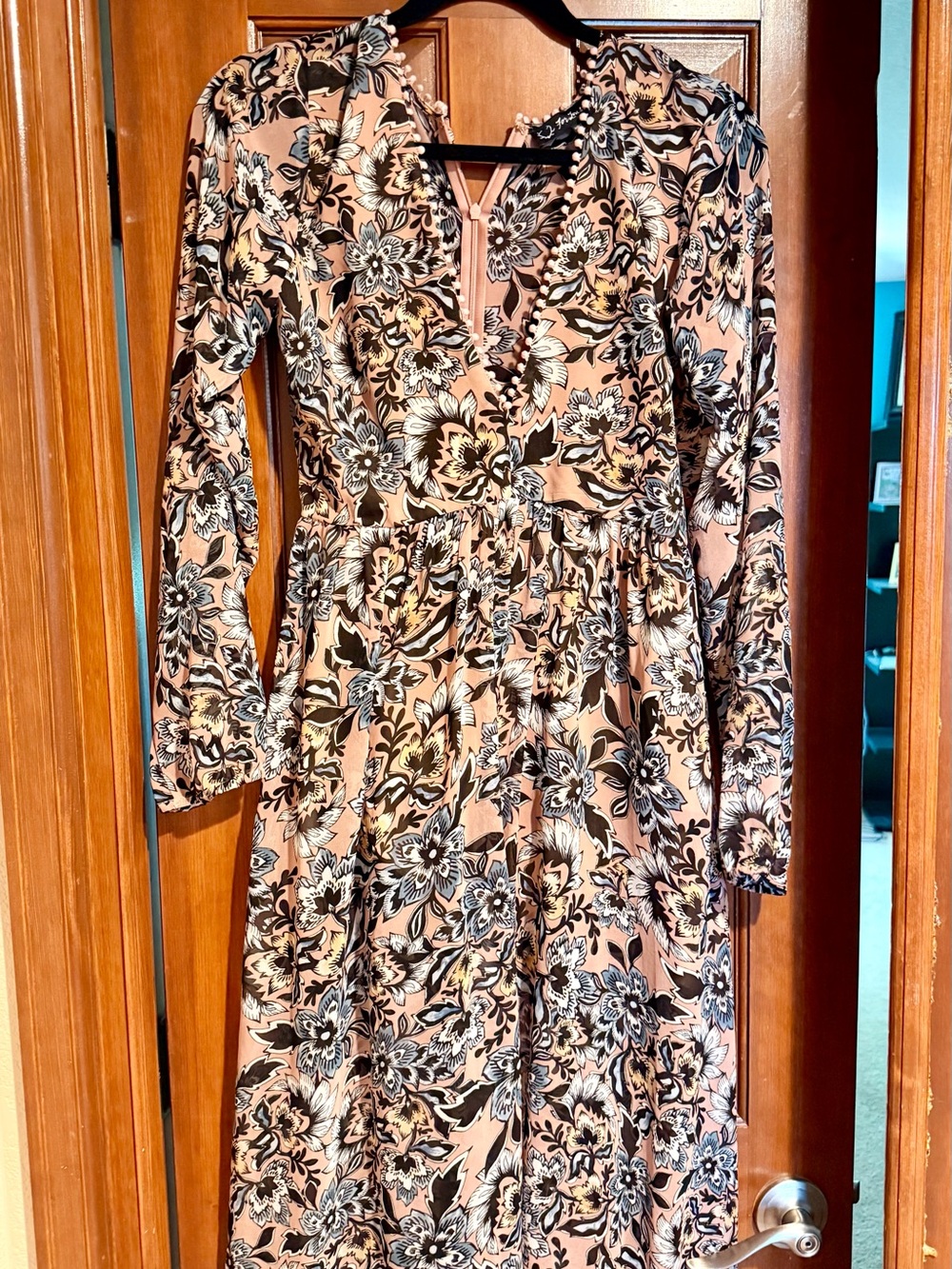 For Love & Lemons Blush Floral Maxi Dress with Black and Cream Accents